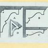 Schematic drawing for a skylight, a floor plan, and a schematic drawing for crown moldings.