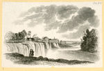 Various buildings and a waterfall.