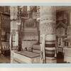 A booth for Russian embroidery in geometrical design leaves, flowers, fur textiles