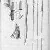 Fig. 1. Quiver of arrows of the Munga Nation: Fig. 2. One of the arrows: Fig. 3. Cap of the quiver: Fig. 4. Bow of the Munga Nation: Fig 5. 6. & 7. Javelins of Central Africa: Fig. 8 Case suspended from the saddle, to receive the points of javelins.