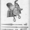 Fig. 1. Saddle and sabre-tasche of the Prince of Begharmi. Fig. 2. Double-headed lance of the cavalry of Begharmi. Fig. 3. Lance of the body-guard of the Sheikh of Bounou. Fig. 4. Javelin of Central Africa.