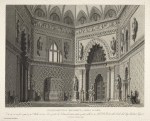 Appartamento d'Elisabetta nella Scozia. Questa scena fu eseguita pel ballo eroico, La spada di Kenneth, inventato, e posto sulle scene dell'I. R. Teatro alla Scala, dal Sig. Salvatore Viganò, la primavera dell'anno 1818. A. Sanquirico inv. e dip. A. Biasioli inc.