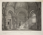 Sala nell'appartemento di Ruggiero Re di Sicilia. Questa scena fu eseguita pel ballo eroico Bianca, o sia Il perdono per sorpresa, del Sigr. Salvatore Viganò, posto sulle scene dell'I. R. Teatro alla Scala, la primavera dell'anno 1819. A. Sanquirico inv. e dip. Bramati inc.