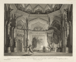 Camera del re rischiarata da un lume. Trono situato di fianco. Questa scena venne eseguita pel ballo tragico, La presa di Babilonia, composto, e messo sulle scene dell'I. R. Teatro alla Scala dal Sig. Francesco Clerico. Nella primavera dell'anno 1821. A. Sanquirico inv. e dip. G. Castellini inc.