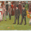 Spectators and woman with basket