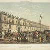 Palacio Nacional de México, entrada del Ejército federal el 1-o de Enero de 1861 = Palais National de Mexico = National Palace of Mexico.