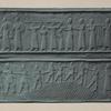 Procession of tribute bearers (upper row); Procession of the Assyrian army, and view of three Assyrians officials (lower row).