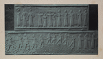 Procession of tribute bearers (upper row); Procession of the Assyrian army, and view of three Assyrians officials (lower row).