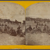 A large party resting on Sailsbury beach, a line of carriages beyond