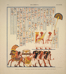 Ibsamboul [Abu-Simbel]. Grand spéos: grande galerie ou vestibule, paroi nord. Rangée inférieure, second [quatrième] tableau vers l'angle nord-est.