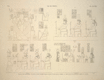 Île de Philée [Philae]. 1. Cour de petit appartement; 2. Édifice de droite, deuxième tableau de droite; 3. Idem, grande chambre; 4. Temple d'Isis, fond du pronaos à droite et à gauche.