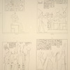 Djébel-Selsélèh [Gebel el-Silsila]. 1. Grand spéos, chamblanle [sic] gauche de la porte du sanctuaire; 2. Idem, paroi du fond; 3. Bas-relief à côté de la stèle de Schéchonk; 4. Grand spéos, ua [sic] fond, en face de la dernière porte de gauche.