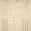Thèbes, Kourna [Thebes, Qurna]. 1 et 2. Sculptures du Ménephthéum 3. Même palais, première chambre à droite de la grande salle; 4 et 5. Idem, grande salle, paroi droite et paroi gauche.