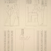 Thèbes, Kourna [Thebes, Qurna]. 1 et 2. Sculptures du Ménephthéum 3. Même palais, première chambre à droite de la grande salle; 4 et 5. Idem, grande salle, paroi droite et paroi gauche.