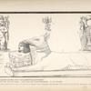 Pantheon. 1,2. Group of Pthah-Sokar-Osiris, with Isis & Nepthys [Nephthyd] & Athor? ; 3. Perhaps the god of the solar disc ... ; 4. Singular instance of a dog with the figure of a deceased person between its paws. Found by me [i.e. Wilkinson] in a tomb at Thebes.