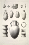 1-6,8. Vases divers en terre cuite; 7,9,10. Amphores (magasin 'l' des dépendances); 11-14. Manchons en terre cuite (chambre 22 du Sérail). Réduction au 6eme.