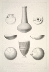1 et 2. Vase en verre (chambre 22); 3. Bouteille en terre cuite (harem); 4-7. Coupes en terre émaillée (Djigan); 8. Vase en terre peinte (Djigan). Grandeur d'exécution.