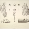 Bronzes. 1 et 2. Enveloppe d'un palnier, Porte Z. du harem. (Réduction à moitie); 3-7. Boutons; 8,9. Coupes; 10. Statuette massive, Djigan. (Grandeur d'exécution.)