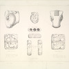 Objets divers. (Tête de taureau en cuivre, sceau, etc.)
