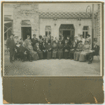 Sight-seeing at Trencsen Teplic, group photo in front of building.