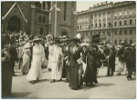 Audience leaving Protestant church in Buda after Dr. Rev. Shaw's sermon.