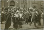 Leaving the church after Anna Shaw's sermon. Hilda Behr walking with other members?