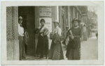 1913 Budapest IWSA Congress. [International Woman Suffrage Alliance, Congress, Budapest Members in front of a restaurant.]