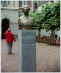 Bust of Aletta Jacobs in front of Harmonie Building of the campus in Gronigen.