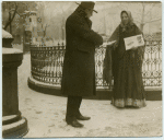 Bela Schwimmer, helping to distribute 'A Nok' fem[inist] newspaper in 1914.