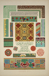 Chinese Ornament no. 3: Ornaments painted on porcelain and wood from woven fabrics.