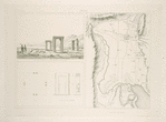 Chiraz. Plan topographique. - Vue et détails de la ruine Takht-Mader-i-Souleiman.