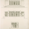 Persépolis. Restauration du palais no. 3 du plan général. (Élévation, coupe transversale, coupe longitudinale.)