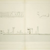 Persépolis. Palais no. 5 du plan général. (Détail de l 'escalier de la façade laterale EF du plan; Fragment trouvé dans les fouilles; Coupe sur la ligne KL du plan.)