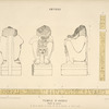 Abydos. Temple d'Osiris. Statue du granit. a. Sur le manche du sistre; b. Sur le dossier; c. Sur le socle.