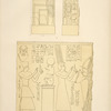 Abydos. Petit temple de l'ouest. a. Naos de granit; b. Sur la façade, [le roi Nectanèbe II en adoration devant Thot; le dieu Anhour en adoration devant Osiris]; c. Sur une des faces latérales, [fragments de légende de Nectanèbe II (XXXe. dynastie)].