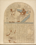 Stone tablet found in a tomb at Thebes. 1818. In the collection of the Earl of Belmore. Height of the original, 2 ft. 3 in., breadth 1 ft. 8 1/2 in.