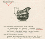 118--Historical Staffordshire blue creamer. Low oblong form in  very rich blue. "Landing of Lafayette at Battery"...