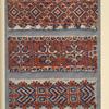 Shoulders of women's blouses embroidered with cotton crosses from: a) Lyubna, b) Kičurno, c) Bystra Vrkhovina.
