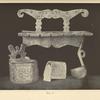 Wooden objects from the Vrkhovina: a) shelf for spoons, Rozvigovo, b-d) wall salt-cellar ornamented with carving, small salt-cellar with moveable lid, carved spoon, Zborovec.
