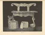 Wooden objects from the Vrkhovina: a) shelf for spoons, Rozvigovo, b-d) wall salt-cellar ornamented with carving, small salt-cellar with moveable lid, carved spoon, Zborovec.