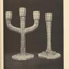 a-b) Wooden candle-sticks ornamented with carving and burnt-in designs