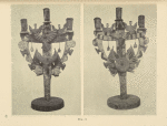 Old carved three-branched candle-stick, seen from two sides. Collection of "Prosvita" in Užhorod.