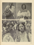 a) Girl with "besaga," Černa; b) Peasant woman from Černa; c) Girls with wreaths, Vnigovo