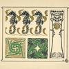 Abstract design based on seahorses, fish, lizards, tiny leaves