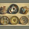 Pot en terre et assiettes émaillées et décorées
