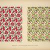 Design based on red flowers; design based on green vegetal shapes