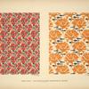 Design based on red flowers; design based on seaweed and fish