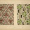 Design based on green and pink flowers; design based on grey and green flowers