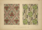 Design based on green and pink flowers; design based on grey and green flowers