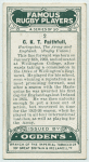 C. K. T. Faithfull, Harlequins, The Army, and England. (Rugby Union.)